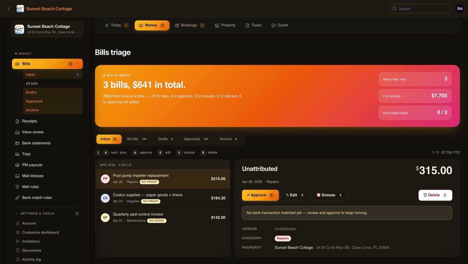 Bills triage — AI-extracted receipts