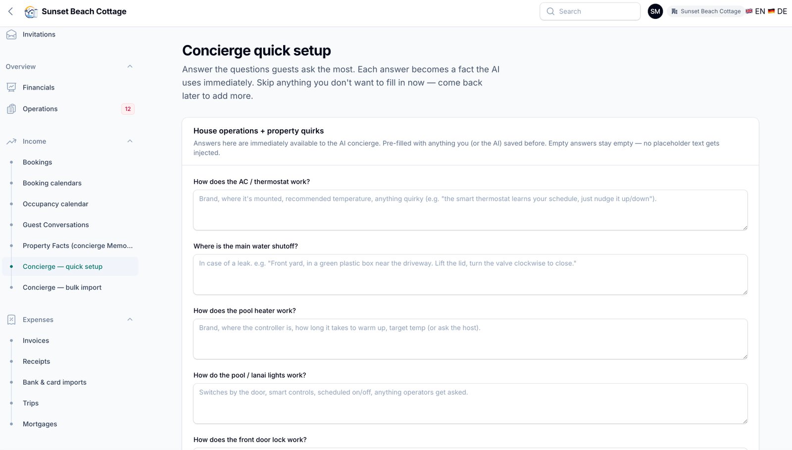 Guest concierge quick-setup